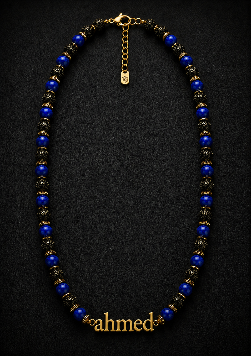 Lapis Lazuli & Black Lava Custom Name Necklace for Men