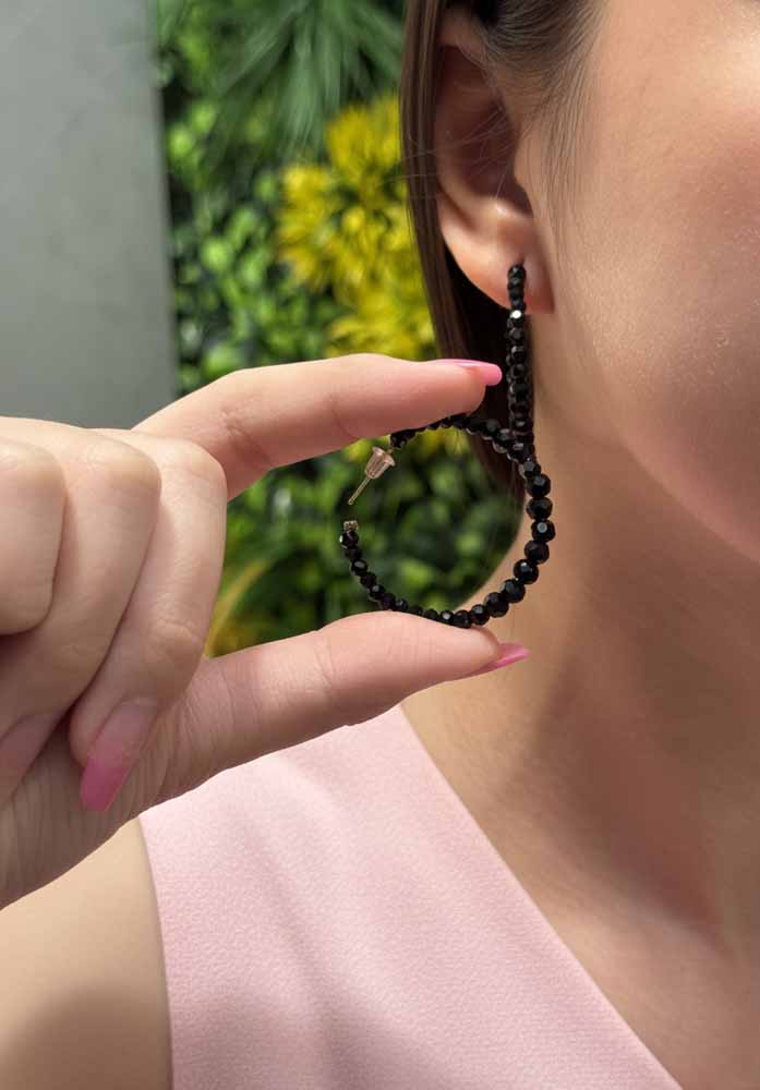 Black Spinel Hoop Obsidian Earrings - Shadow Loop
