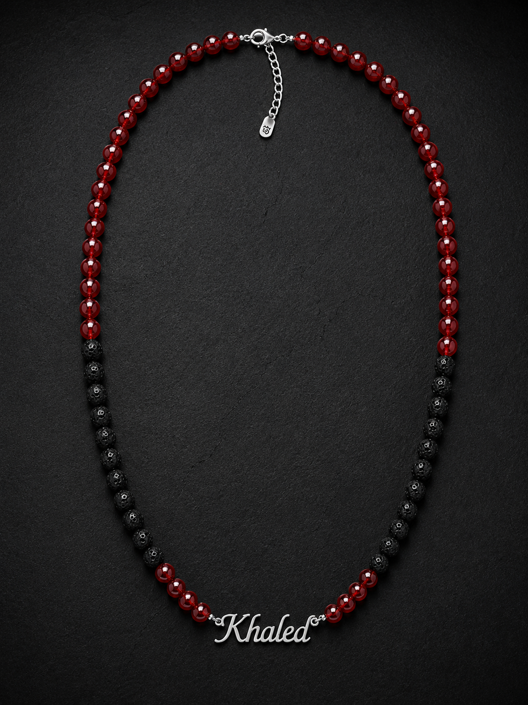 Black Lava & Garnet Custom Name Necklace for Men