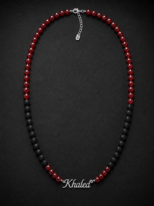 Black Lava & Garnet Custom Name Necklace for Men