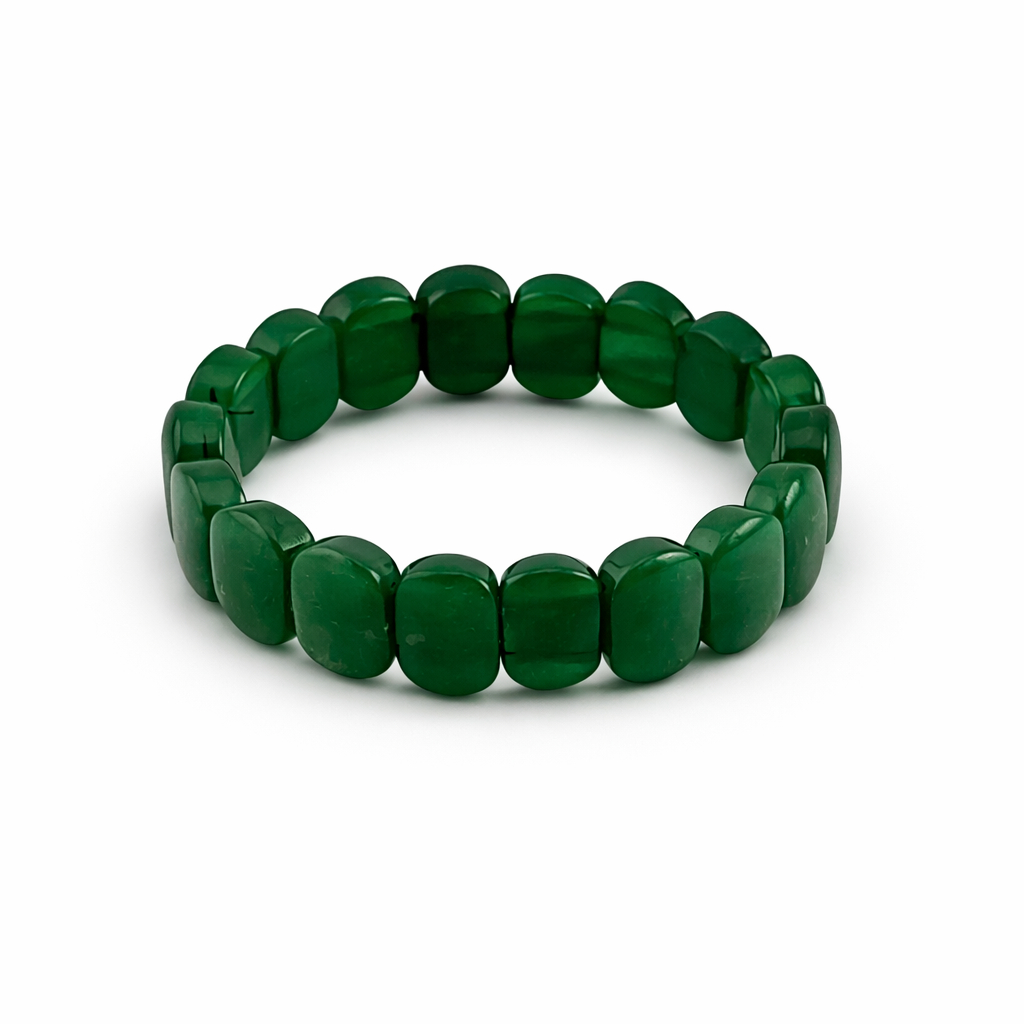 Green beaded bracelet on a white background