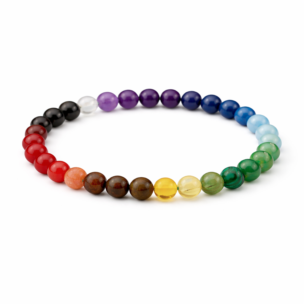 Multicolored beaded bracelet on a white background