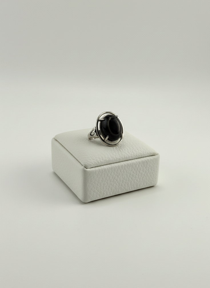 Silver Turquoise gemstone ring displayed on prop