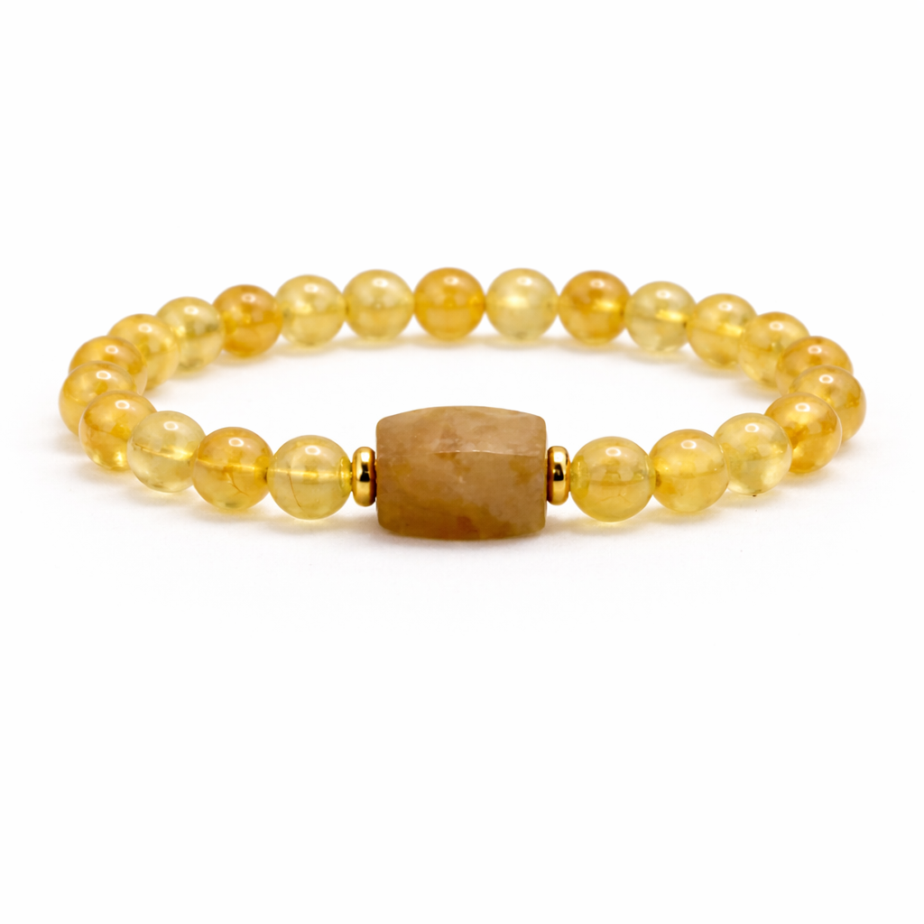 Beaded bracelet with a large stone bead on a white background