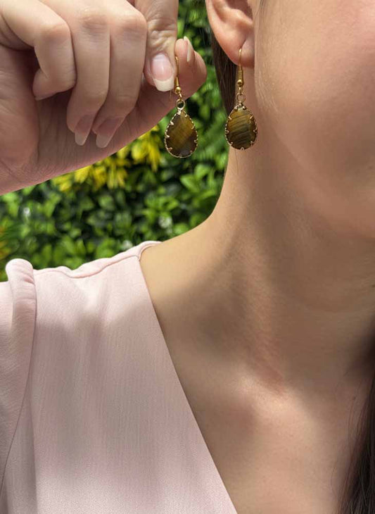 Fierce Gaze – Tiger Eye Drop Earrings