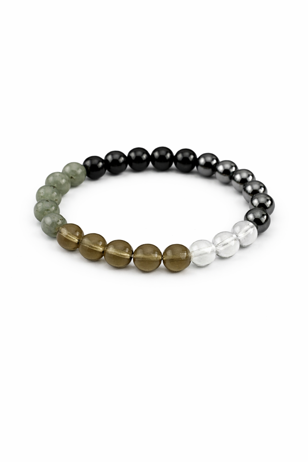 Multicolored beaded bracelet on a white background