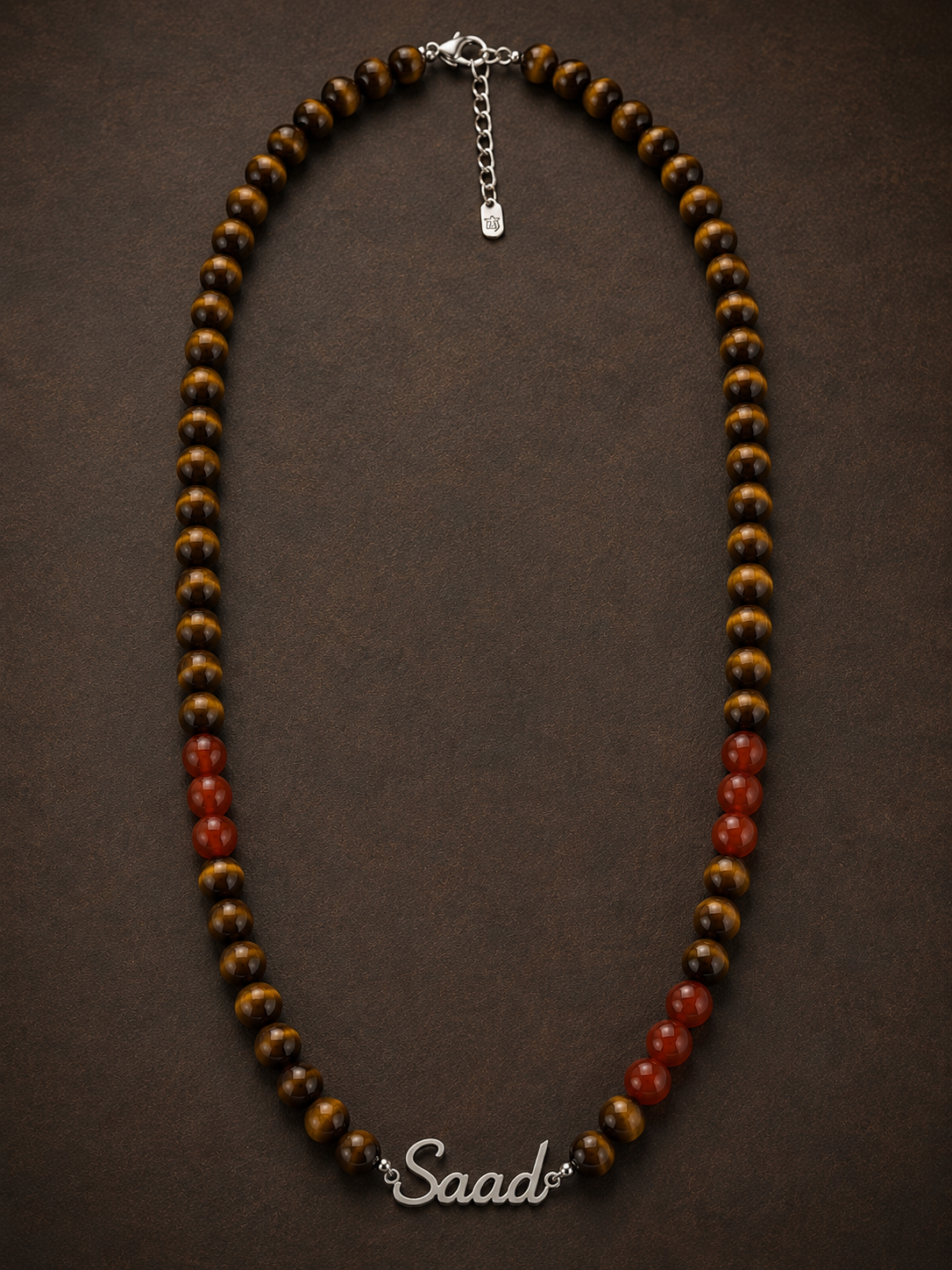 Tiger Eye & Red Carnelian Custom Name Necklace for Men