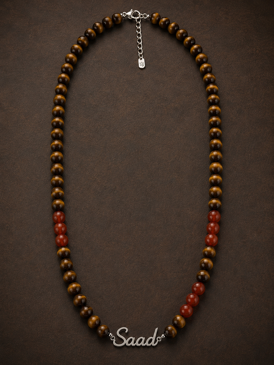 Tiger Eye & Red Carnelian Custom Name Necklace for Men