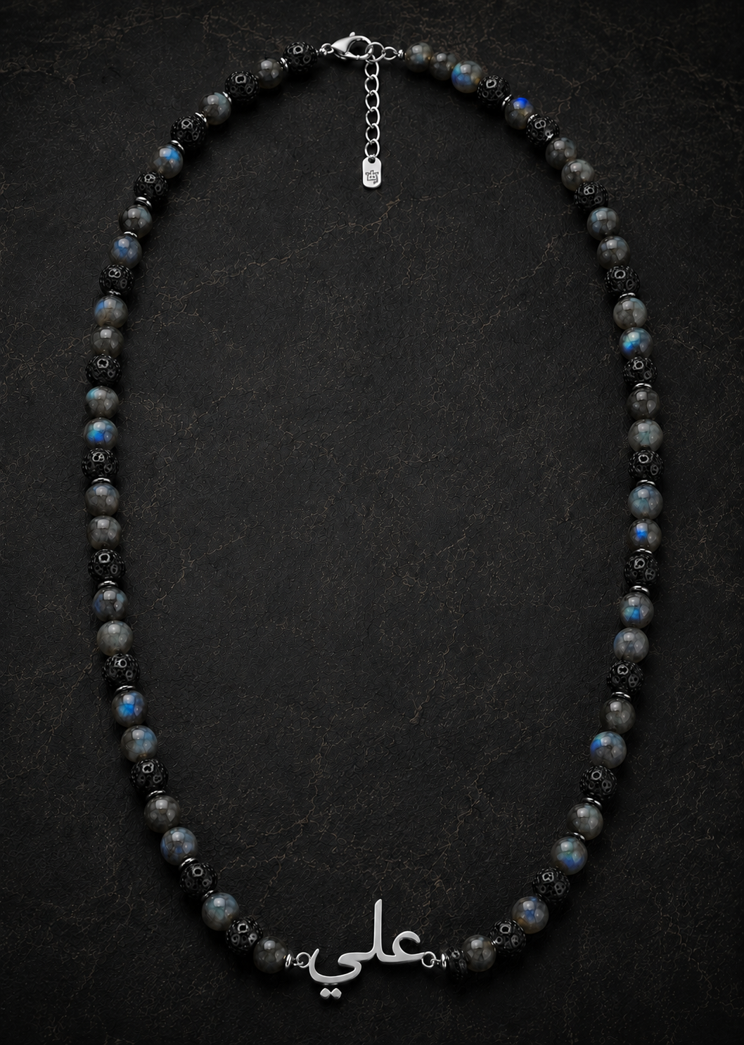 Labradorite & Black Lava Custom Name Necklace