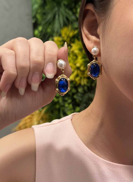 Royal Lapis & Pearl Drop Earrings - Royal Gaze