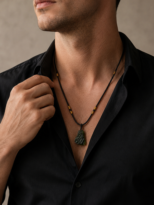 Moldavite Cosmic Ascension Men's Pendant Necklace