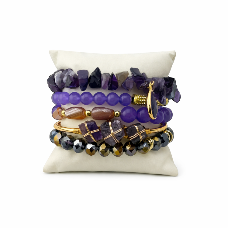 Amethyst, Mookaite, Golden Hematite & Purple Agate Bracelet – Mystic Protection & Inner Strength