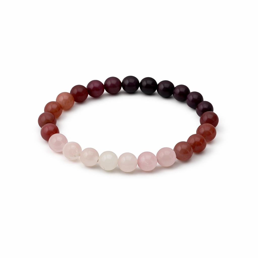 Multicolored beaded bracelet on a white background