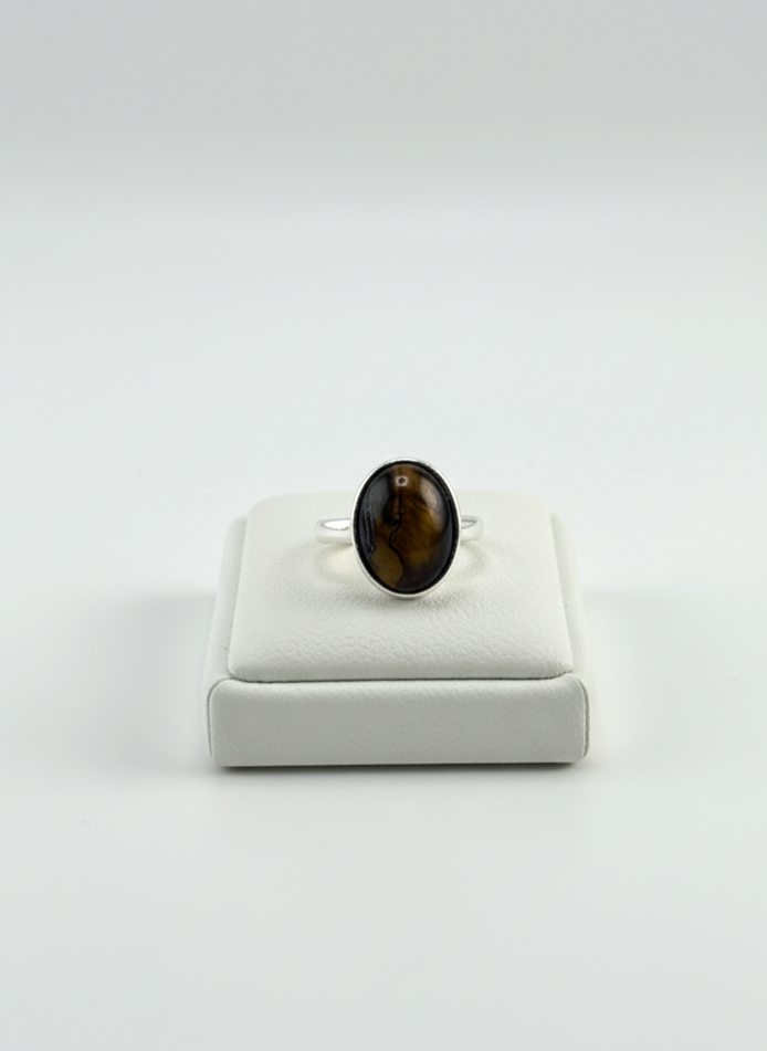 Mens Tiger Eye ring shown with prop