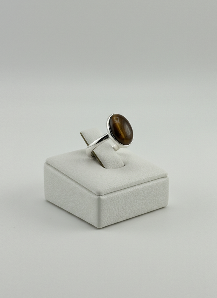 Mens Tiger Eye ring shown with prop