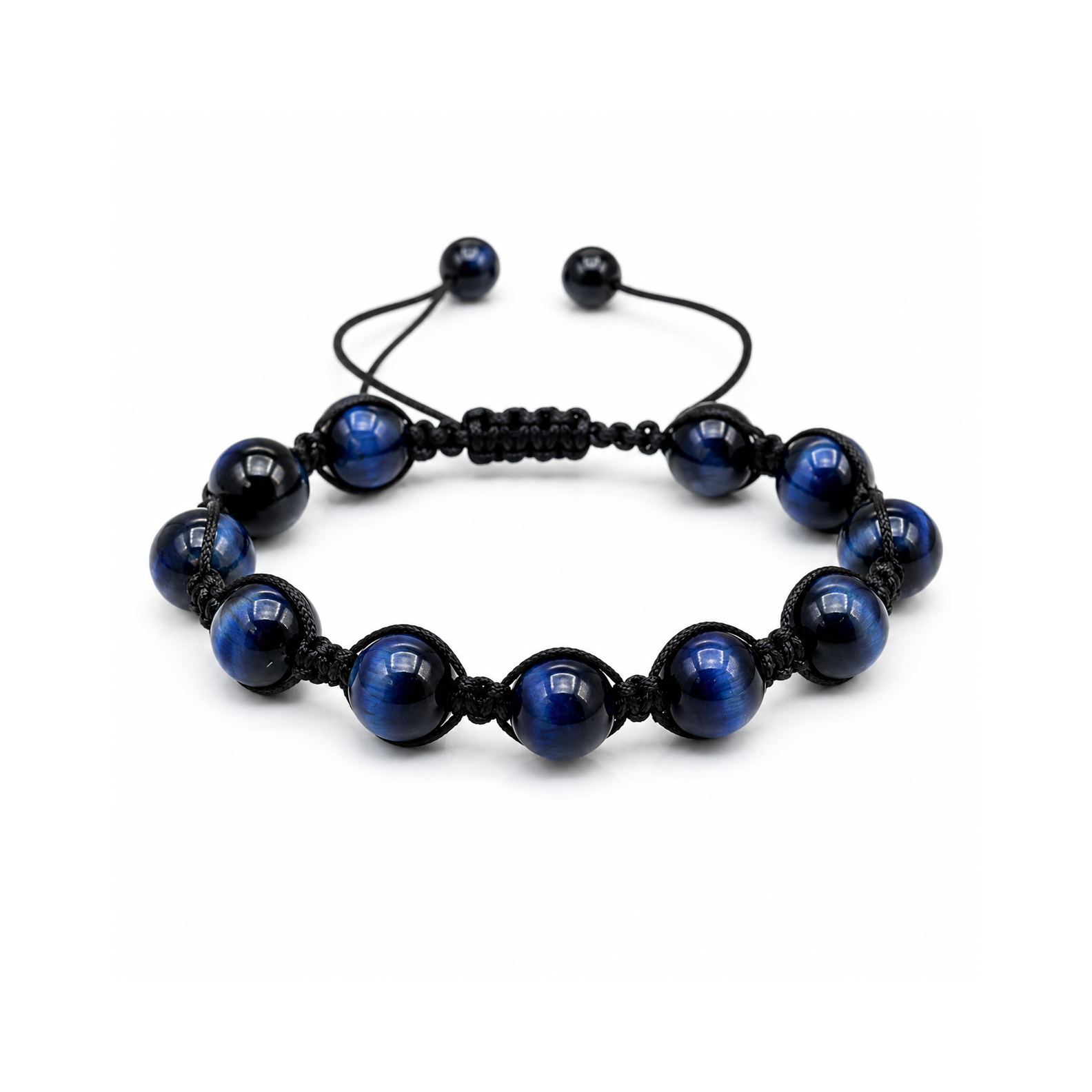 Blue beaded bracelet on a white background