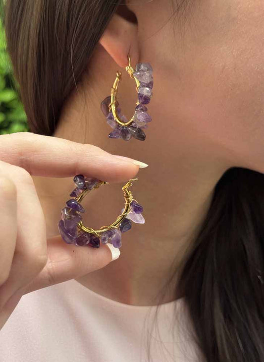 Amethyst Hoop Earrings - Violet Aura Hoops