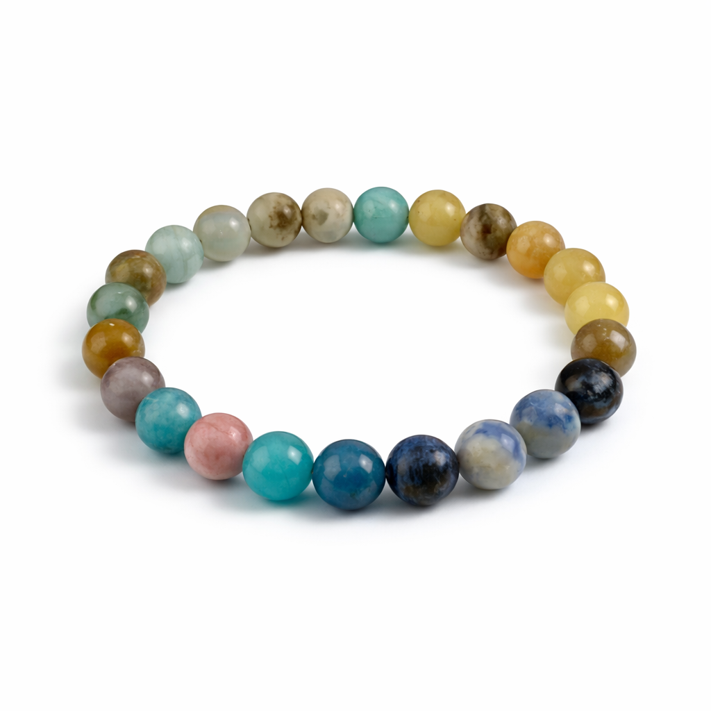 Multicolored beaded bracelet on a white background