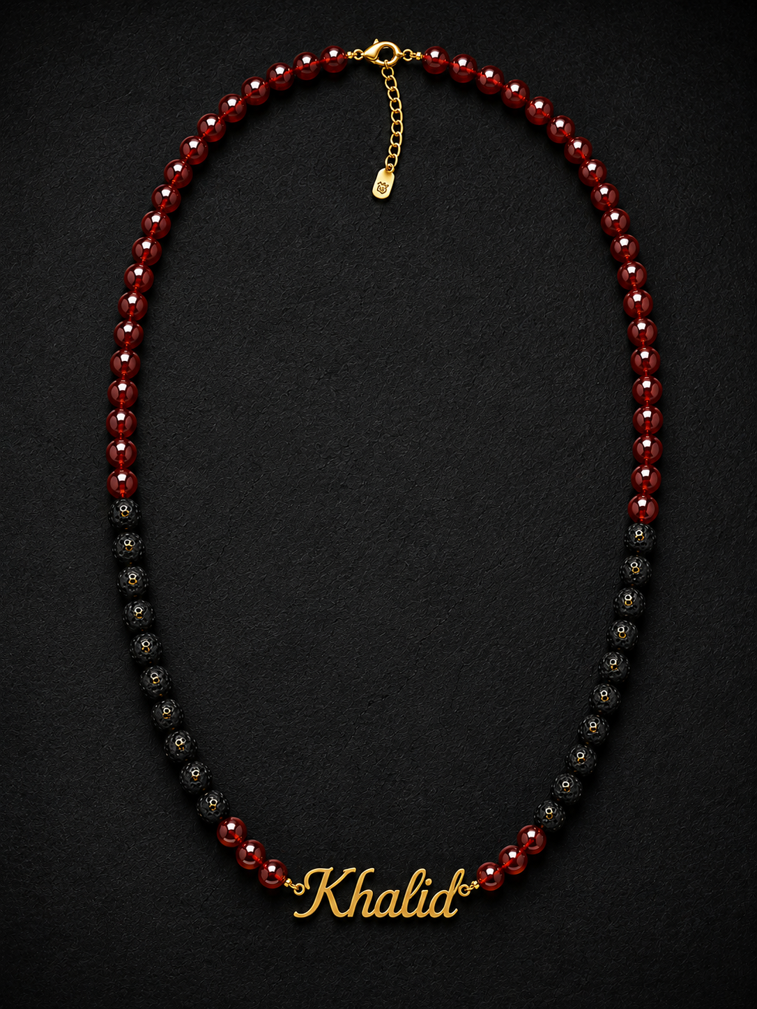 Black Lava & Garnet Custom Name Necklace for Men