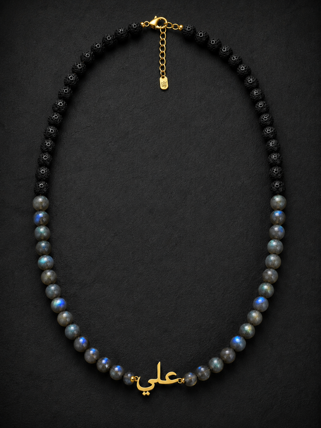 Labradorite & Black Lava Custom Name Necklace for Men