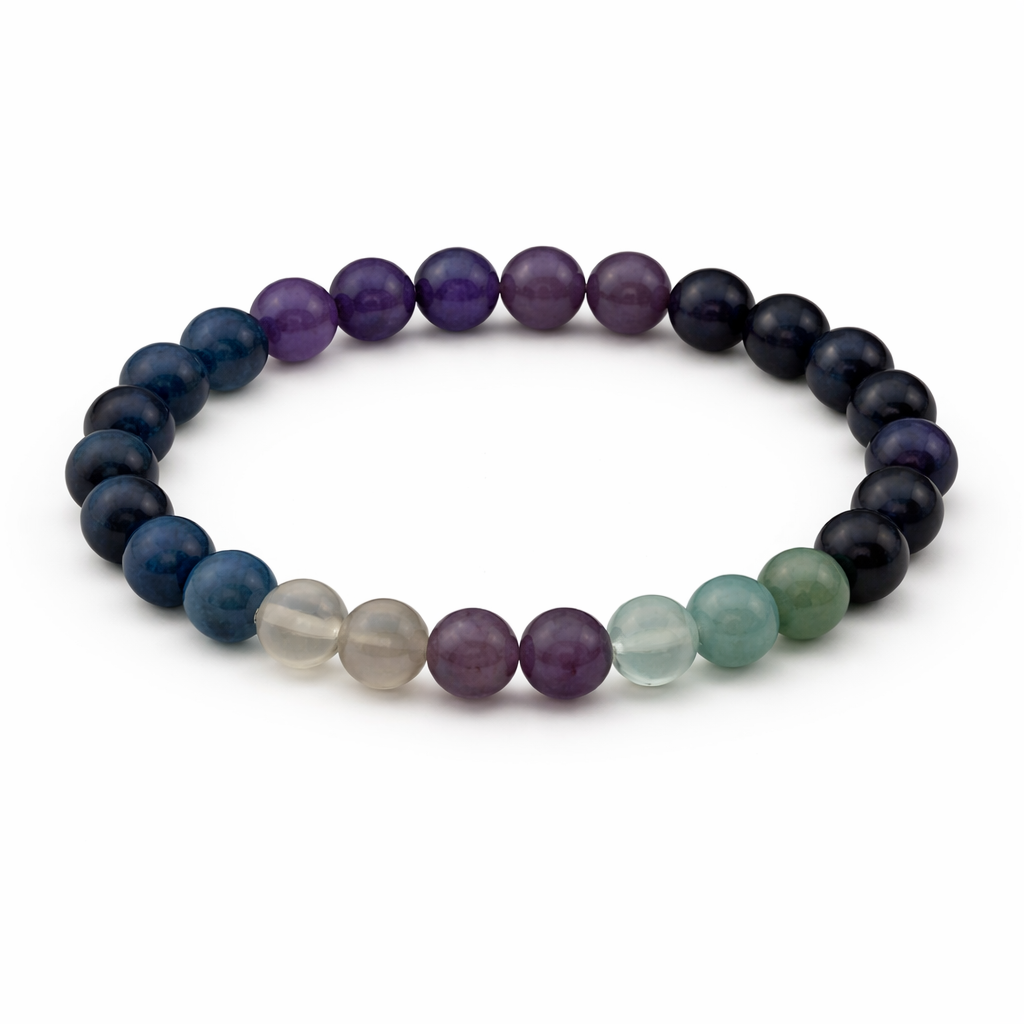 Multicolored beaded bracelet on a white background