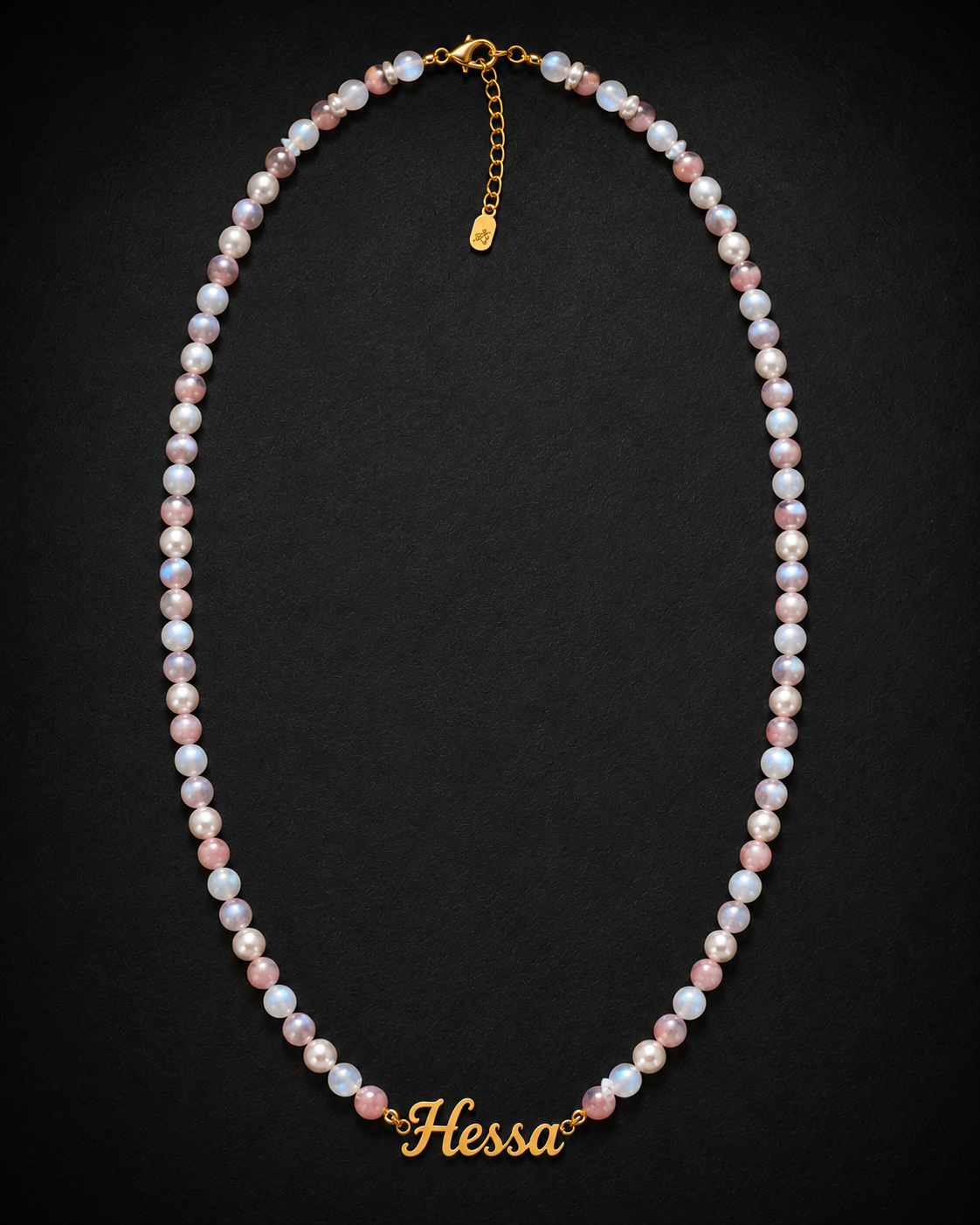 Moonstone, Rose Quartz & Pearl Custom Name Necklace
