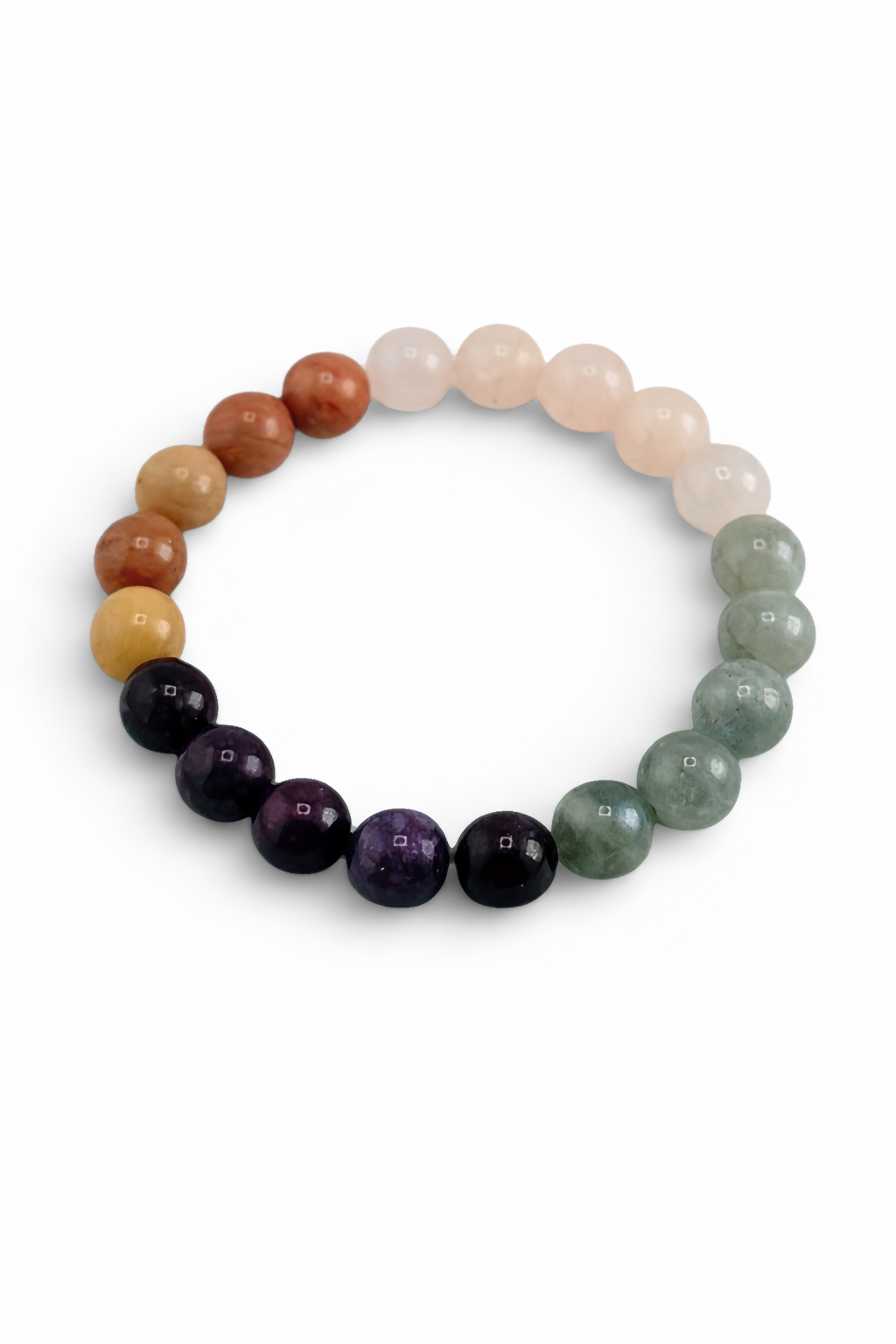 Multicolored beaded bracelet on a white background