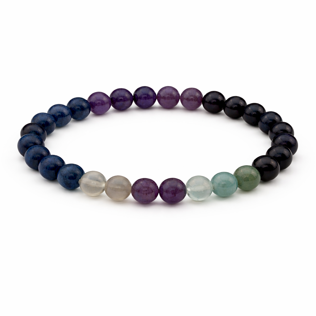 Multicolored beaded bracelet on a white background