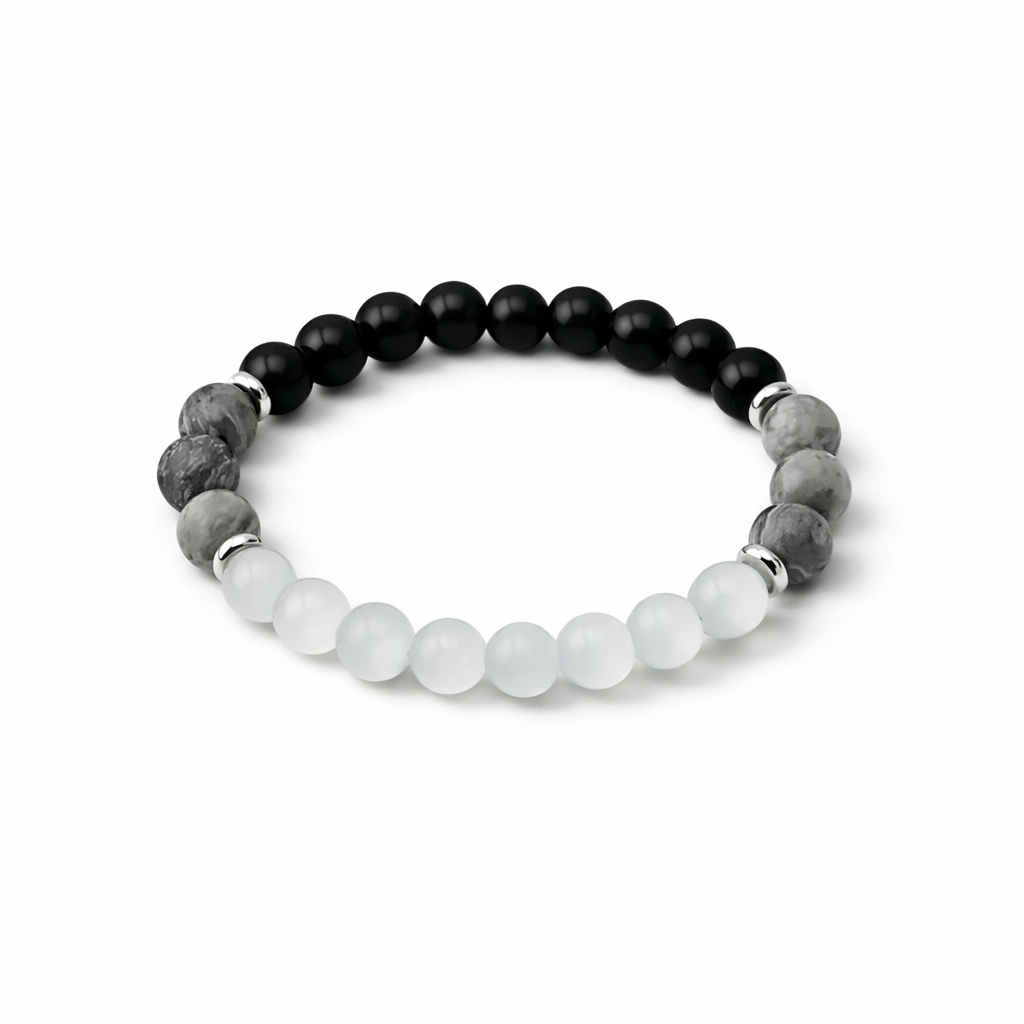 Spiritual Protection Bracelet – Black Obsidian, Selenite & Grey Jasper for Energy Balance