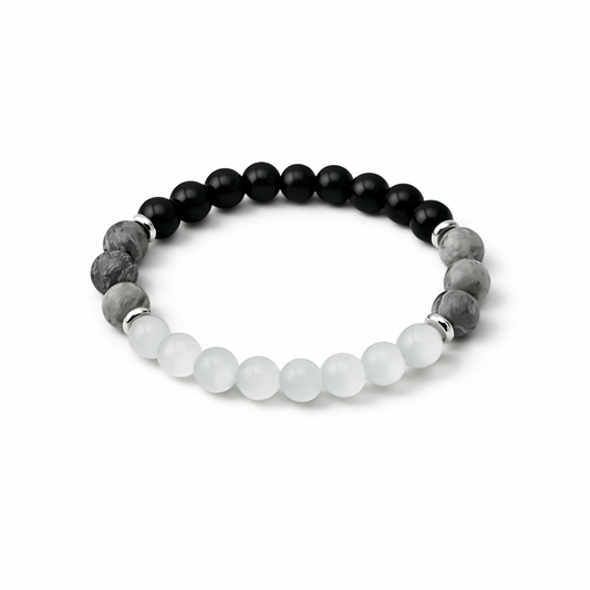 Spiritual Protection Bracelet – Black Obsidian, Selenite & Grey Jasper for Energy Balance