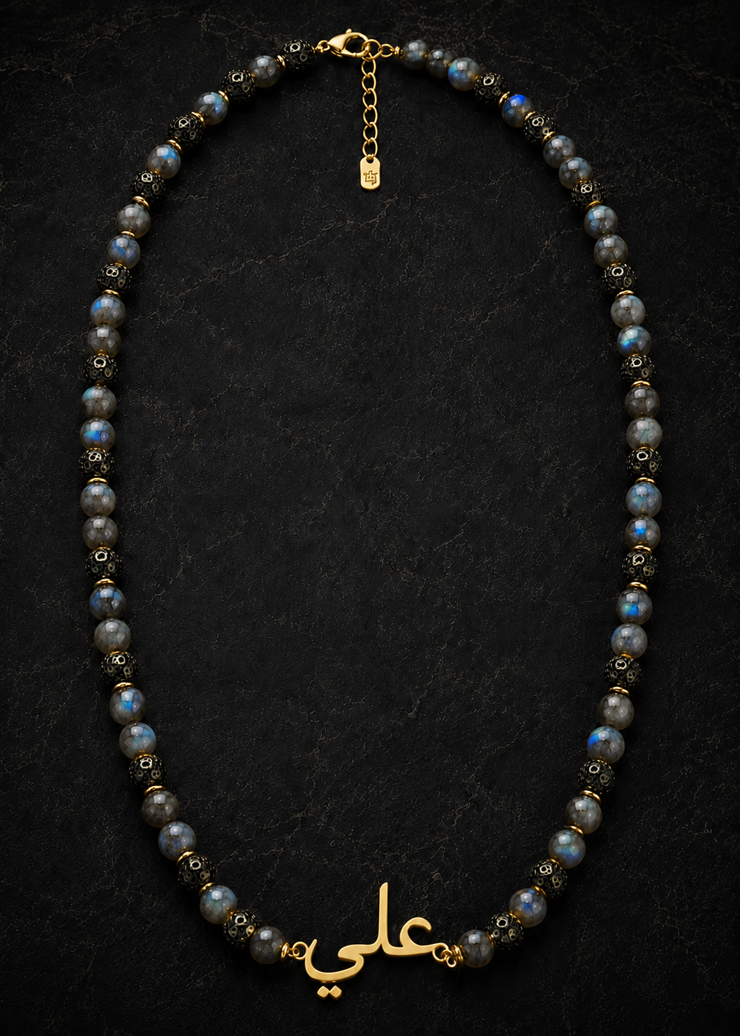 Labradorite & Black Lava Custom Name Necklace