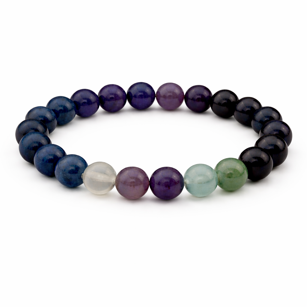 Multicolored beaded bracelet on a white background