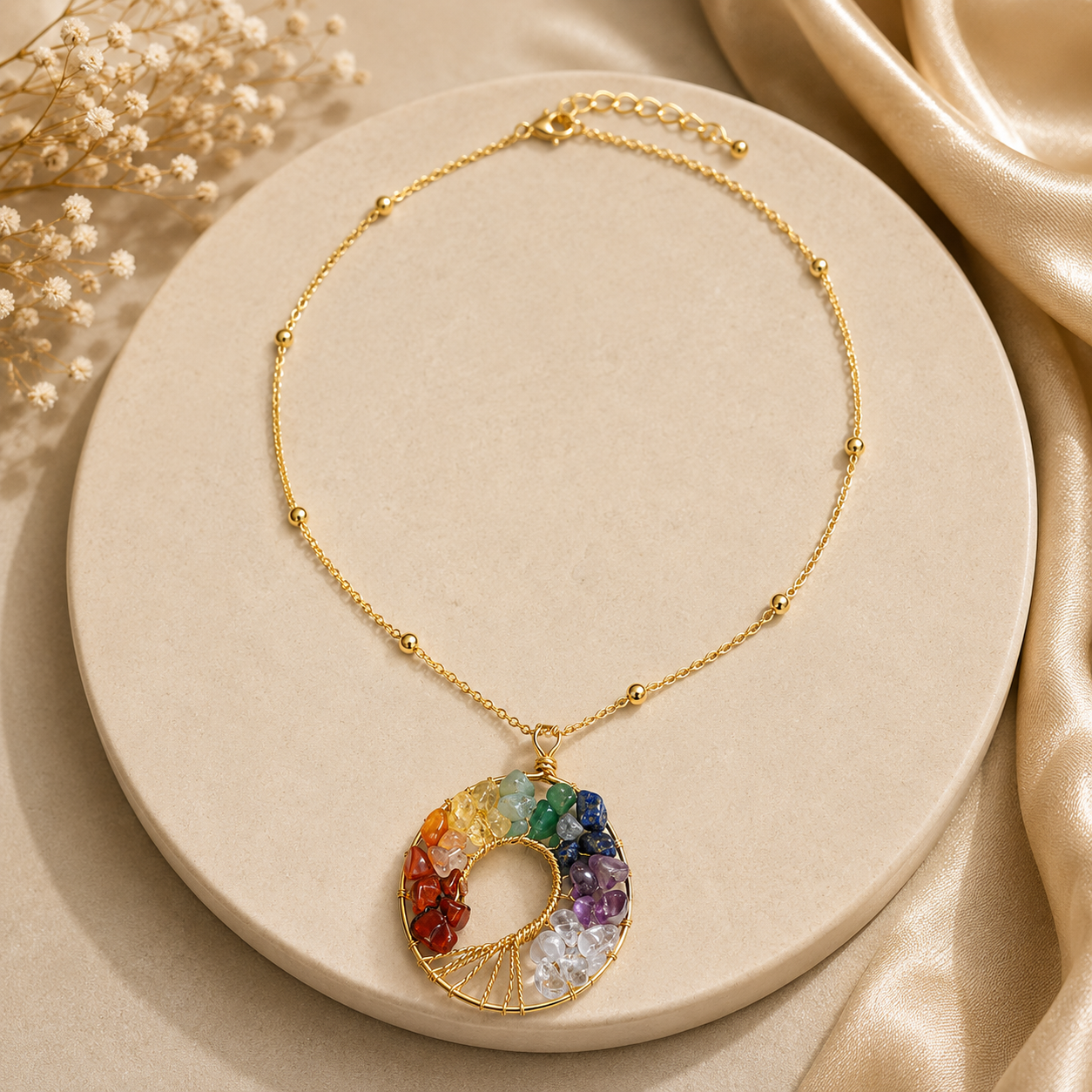 Seven Chakra Balance Tree of Life Necklace