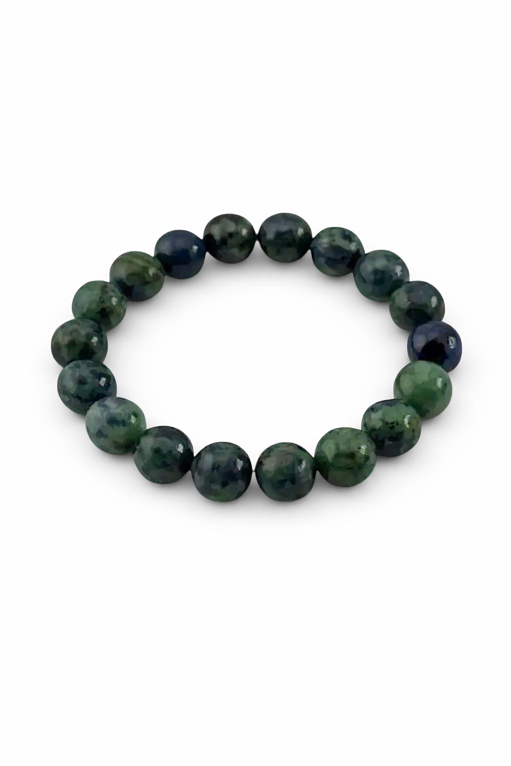 Green beaded bracelet on a white background