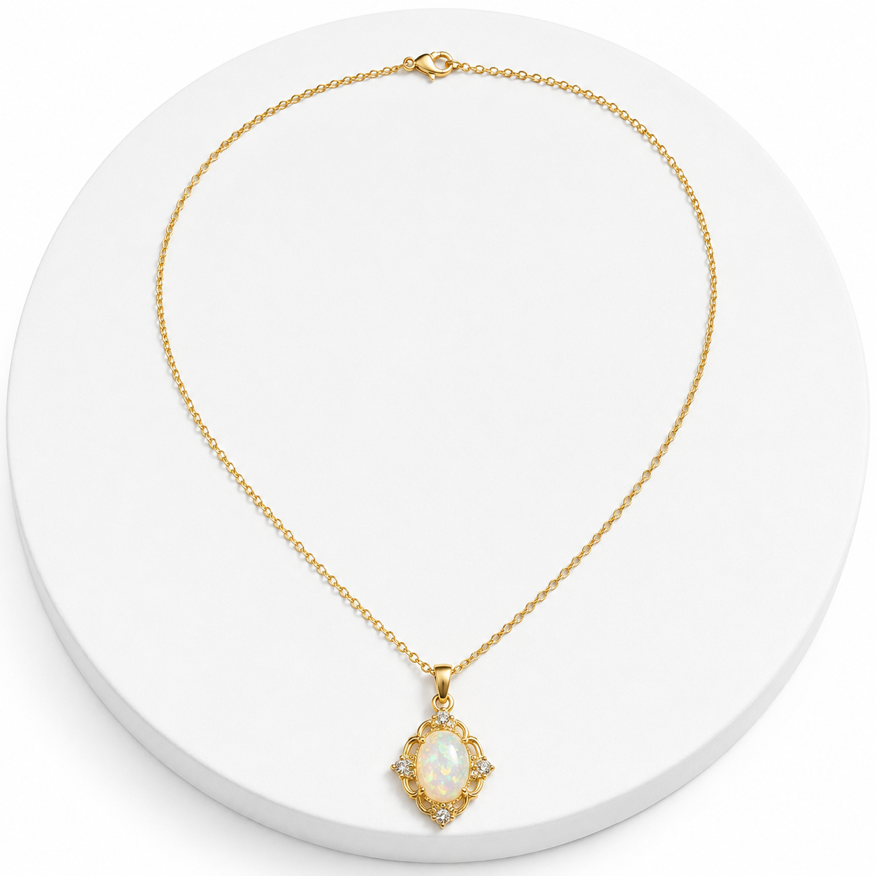 Gold necklace with a pendant on a white background