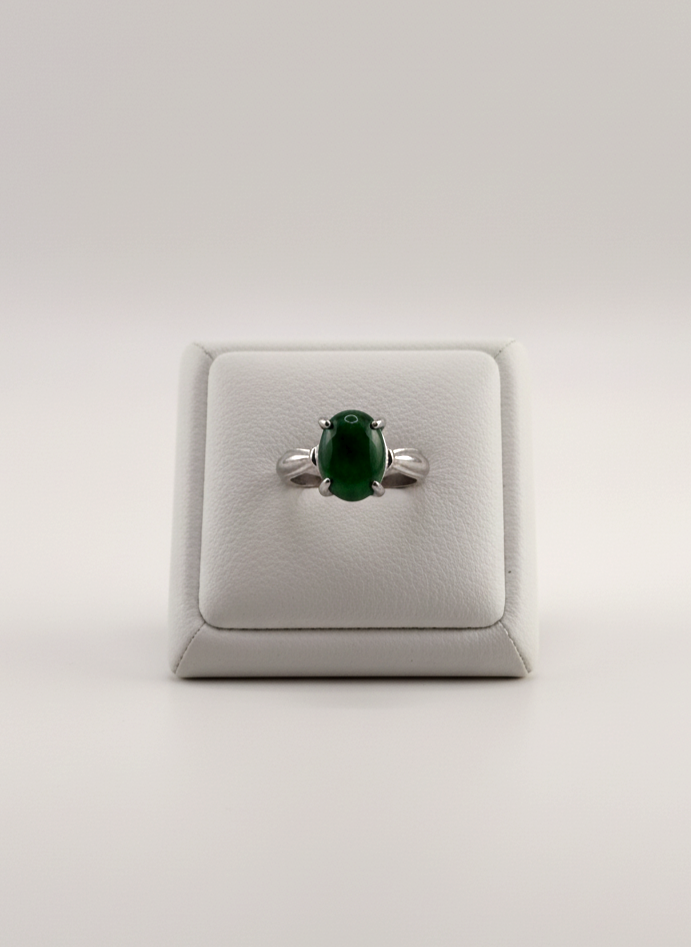 Natural Green Aventurine stone ring shown on prop in light