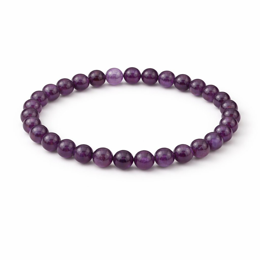 Purple beaded bracelet on a white background