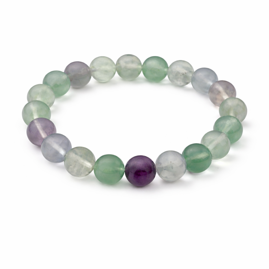 Multicolored beaded bracelet on a white background