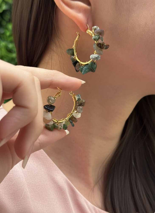 Moss Agate Hoop Earrings - Earthbound Hoops
