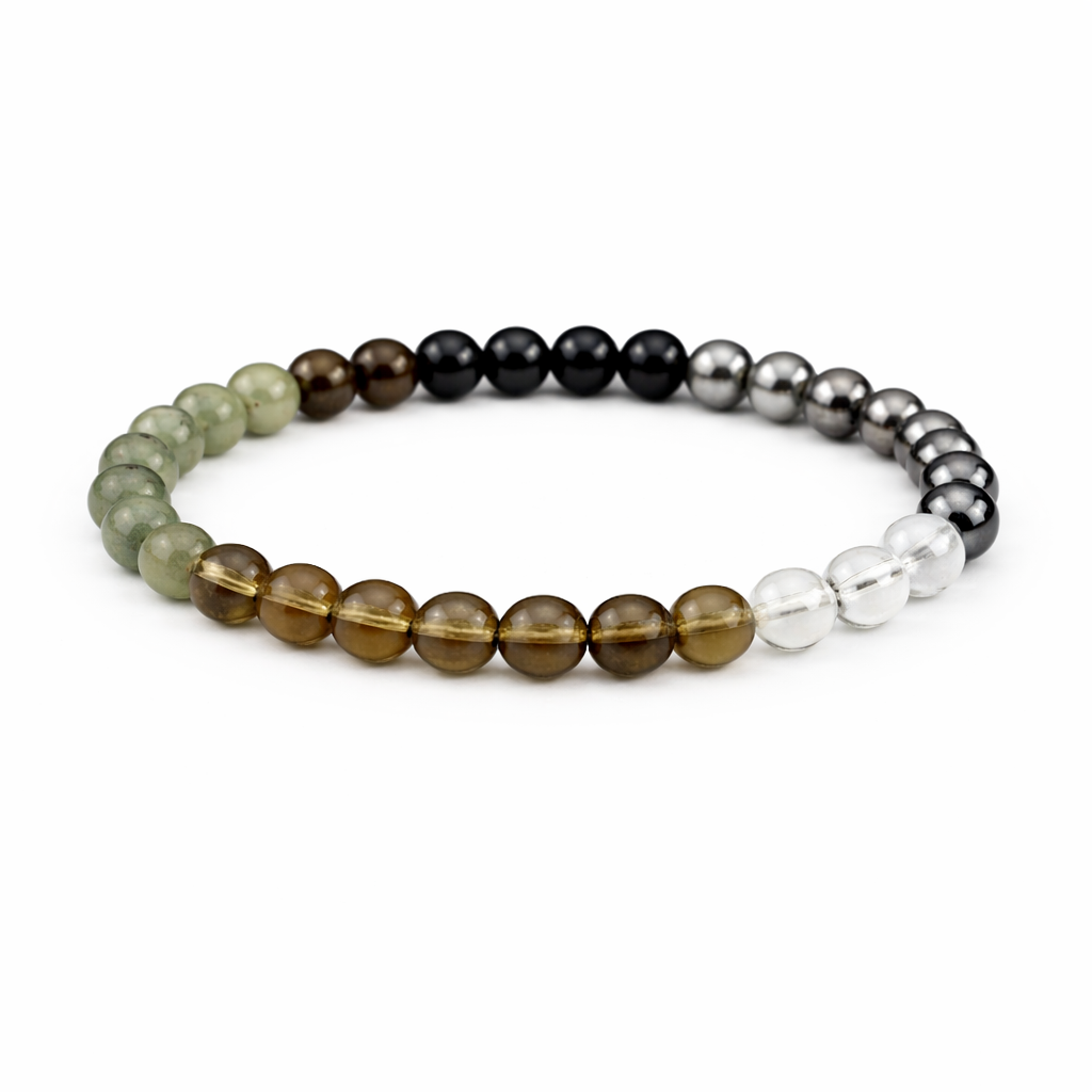 Multicolored beaded bracelet on a white background