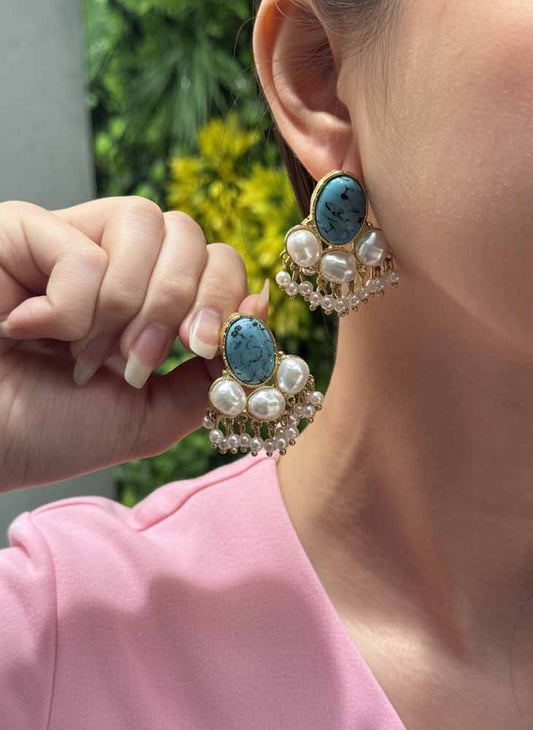 Regal Serene – Turquoise & Pearl Statement Earrings
