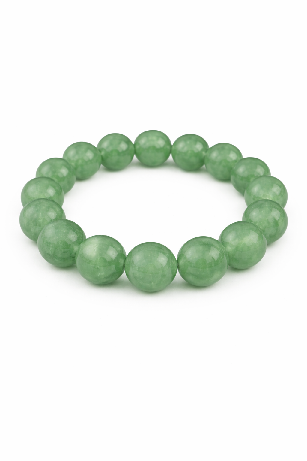 Green beaded bracelet on a white background