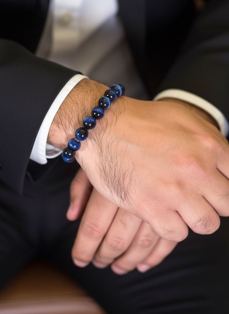blue tiger eye mens bracelet