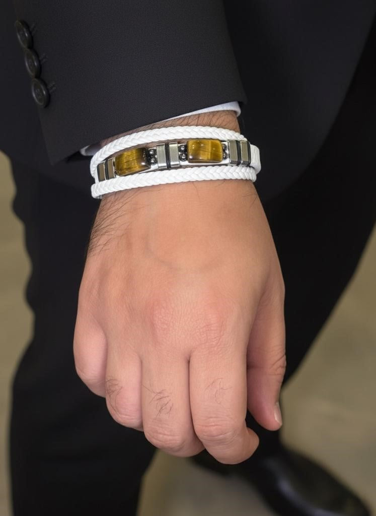 white braided leather bracelet for men