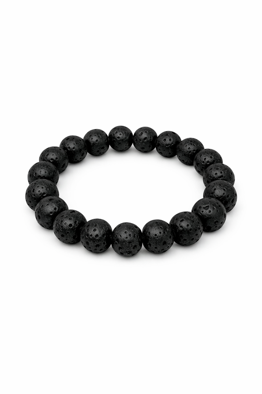 Black beaded bracelet on a white background