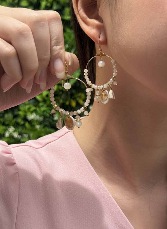 Lunar Radiance – Moonstone Charm Hoops Earrings