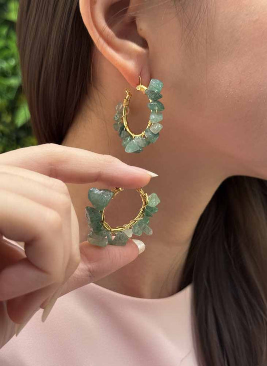 Spring Bloom – Green Aventurine Hoop Earrings