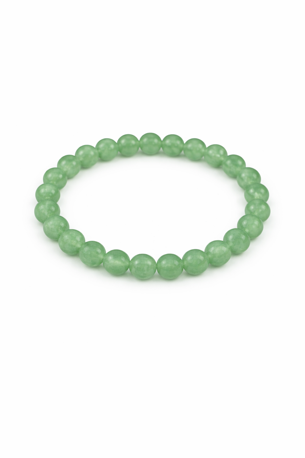 Green beaded bracelet on a white background