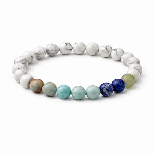 Multicolored beaded bracelet on a white background