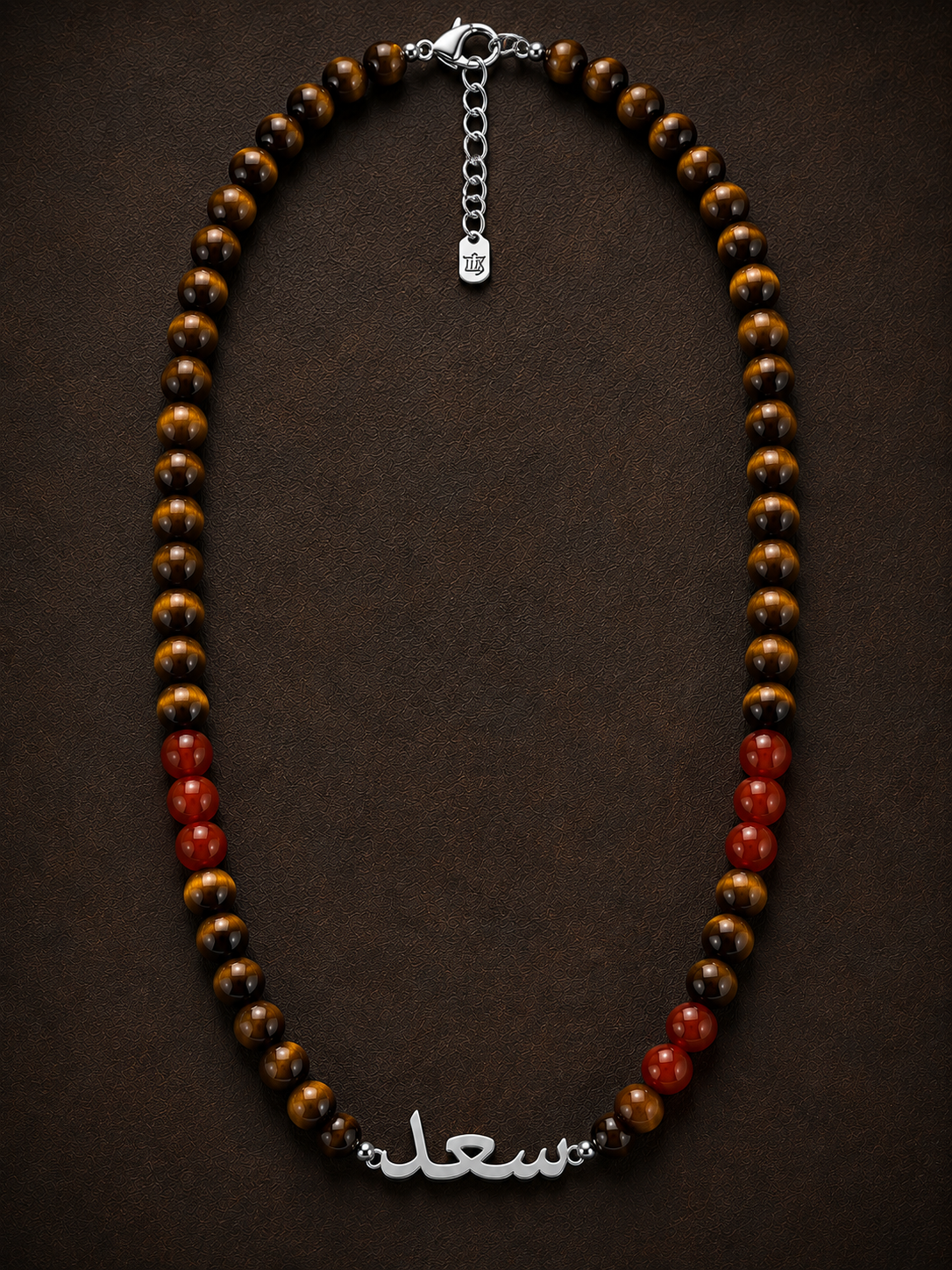 Tiger Eye & Red Carnelian Custom Name Necklace for Men